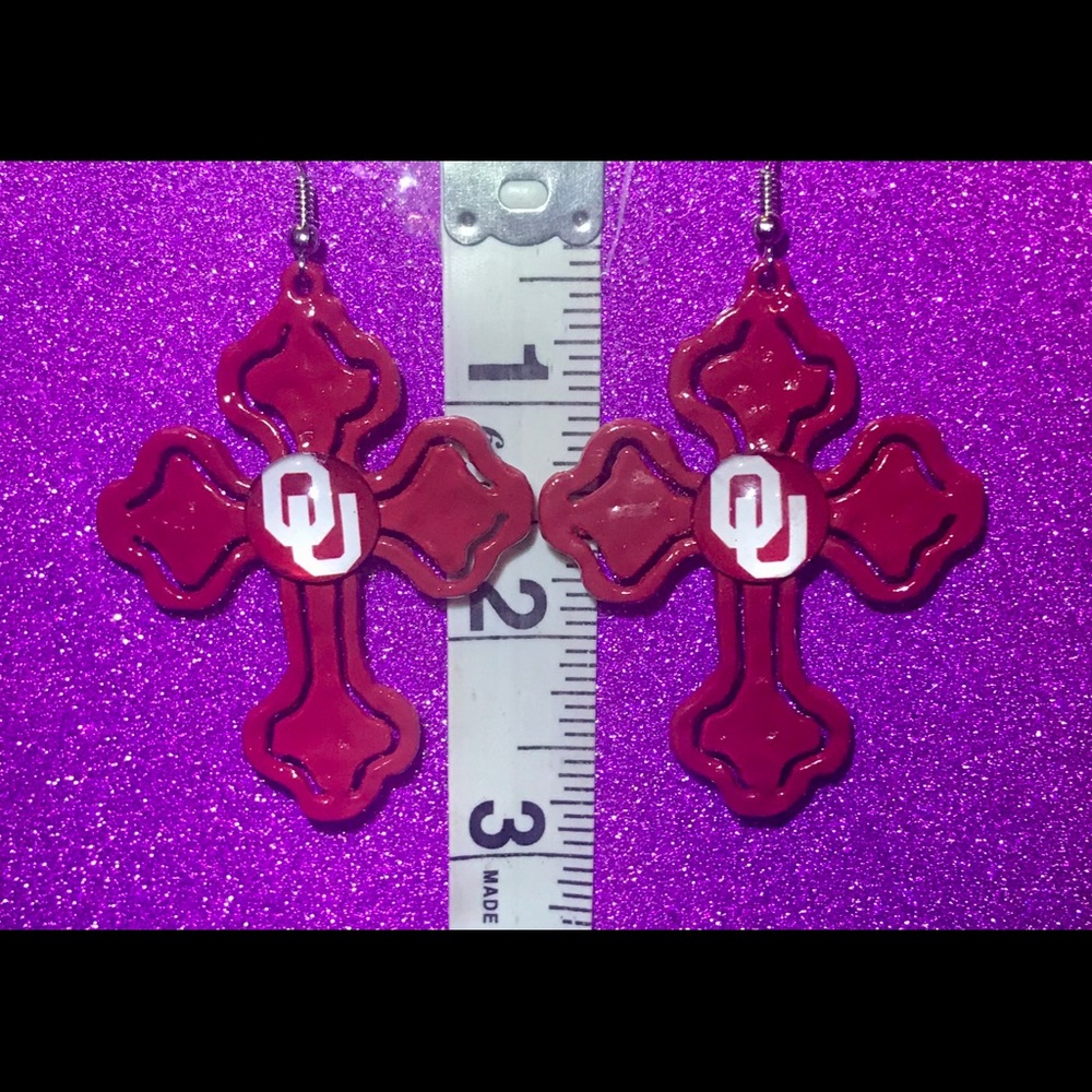 Red Cutout Cross Oklahoma Sooners OU logo earrings